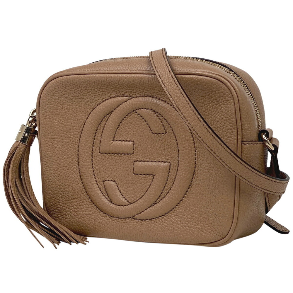 Gucci Soho Shoulder Bag Tassel Fringe Leather Brown